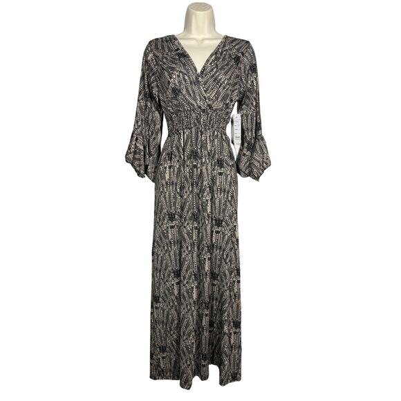 NEW! Lapogee V Neck Wrap Dress Elastic Waist Geo Print Midi Casual Spring - S - Picture 1 of 7